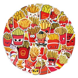 50Pcs Cute Cartoon French Fries Stickers,Waterproof Vinyl Kawaii Fast Food & Snack Stickers for Journaling,Laptop,Water Bottle, Planner,Scrapbook,Phone Case,Luggage,Skateboard,DIY Decor