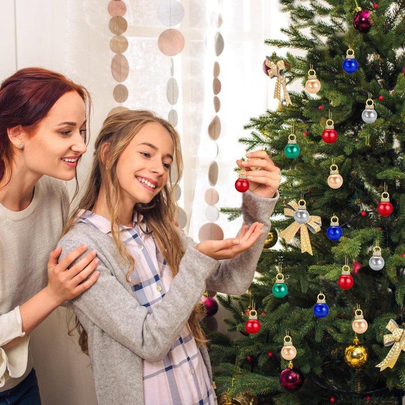 Pack of 100 Mini Christmas Baubles Set, Christmas Glitter, Tree