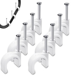 Cable Clamps Nail Clamps 10 mm Cable Clips Pack of 200 Cable Holders Wall for Screwing Cable Attachment Brackets Cable Clips with Inserted Nail for Wall Wire Organiser High Power Cable (White)