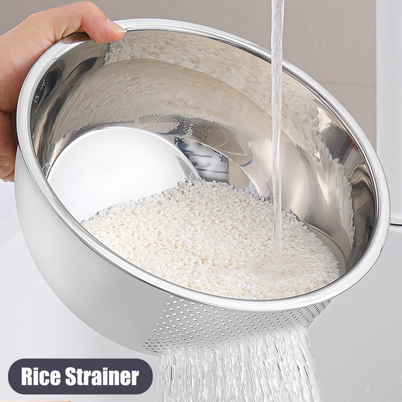 Rice Washer Strainer Bowl, Stainless Steel Quinoa Washing Bowl With