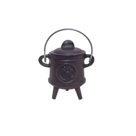 Soul Sticks 4.5 Chakras Cast Iron Cauldron with Carry Handle Lid for Spells Smudging Rituals - Pentacle