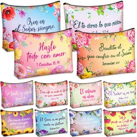 Kacctyen Spanish Christian Cosmetic Bags Bulk Mother's Day Church Gifts Spanish Christian Gifts for Women Bible Verse Pencil Pouch Makeup Bag Regalos Religiosos Para Mujer(12 Pcs,Classic Style)