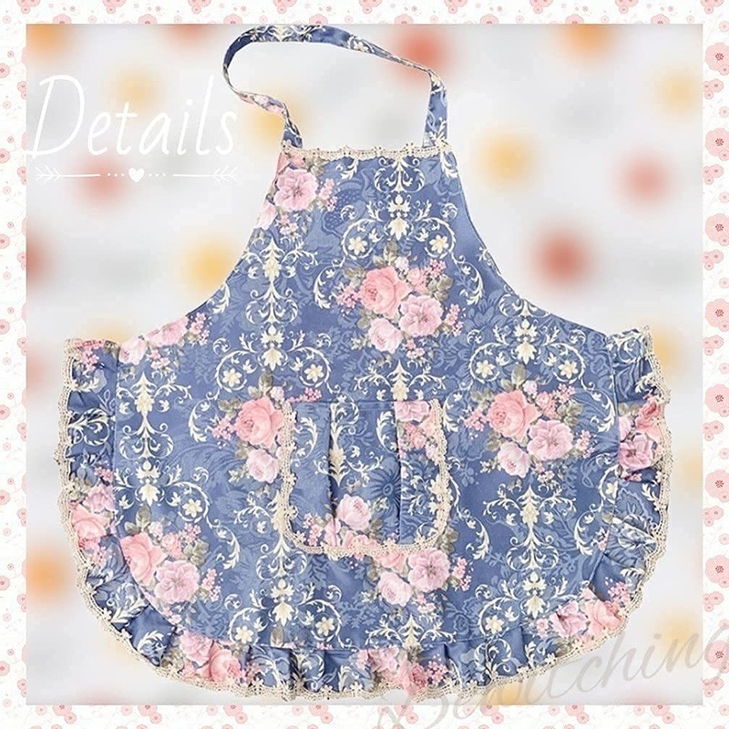 Bewitching Women's Fashionable Floral Cotton Apron (Ecru)