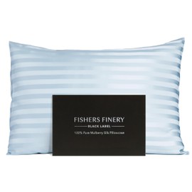 Fishers Finery 30mm 100% Pure Mulberry Silk Pillowcase, Quality Tested (Blue Stripe, Standard)