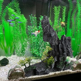 Saim Large Aquarium Mountain View Stone Ornament, Resin Rockery Fish Hiding Cave Aquarium Decoration for Amano Shrimp Cichlid to Play,Hide and Rest Fish Tank Landscape Decoration