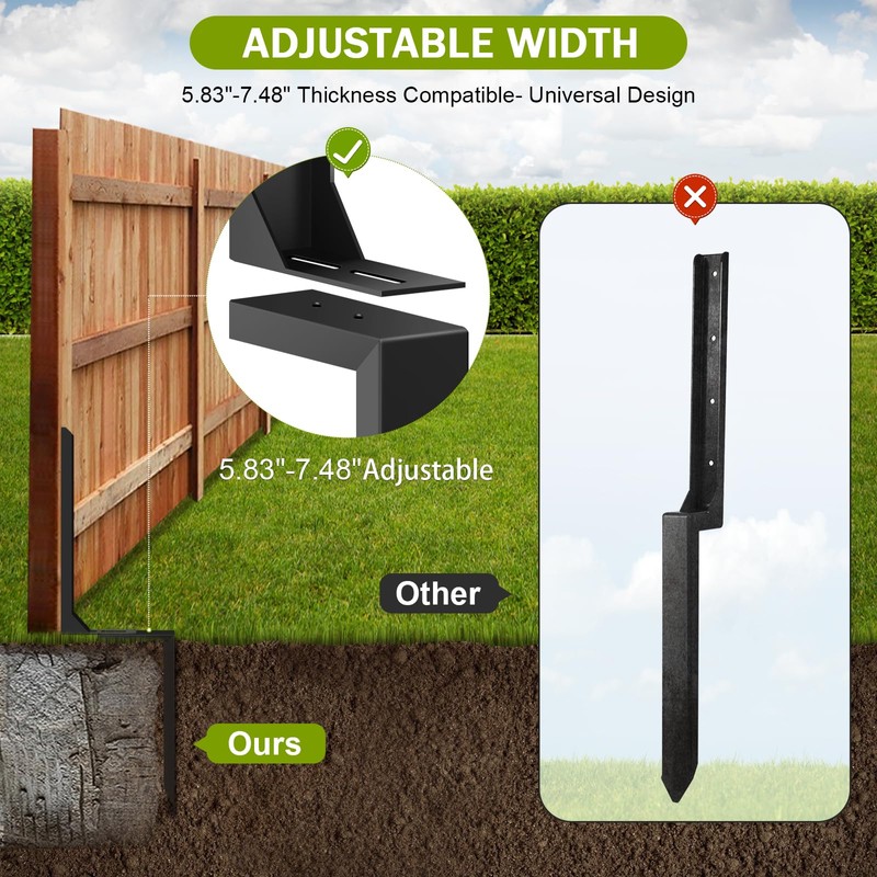 2 Pcs Fence Post Repair Kit, Heavy Duty Fence Post