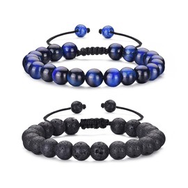 MOROTOLE Mens Bracelet, Tiger Eye Beads Bracelets Set Premium Artisan Handcrafted Triple Protection Bracelet Adjustable Mans Bracelets for Men Father Boyfriend Brother Gifts