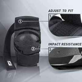 Hirola Rodilleras, coderas y muñequeras para deportes y actividades al aire libre ajustables para patinaje, ciclismo y ejercicios | Accesorios de protección para deporte y ejercicios al aire libre (Negro Grande)