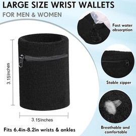 AFCJLTO 2 Stück Schweißband Sport Wristband, Handgelenktasche mit Praktischer Reißverschlusstasche, Baumwoll Schweißband Arm,Wrist Wallet, für Fußball,Basketball und Tennis Sport