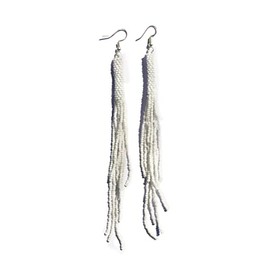 Weavish Long Beaded Dangle Earrings – Boho Native Handmade Seed Bead Tassel Bohemian Large Statement Drop Fringes for Women (White)