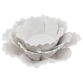 Boston International Stoneware Tealight Holder Decorations for Home Spa Meditation, 7", White Lotus