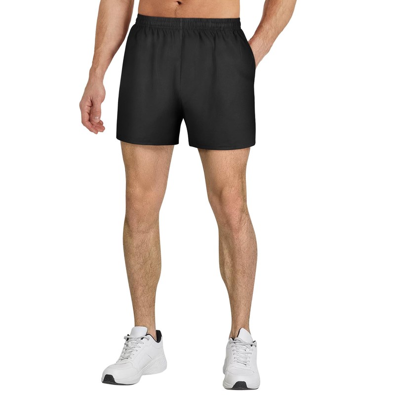 DiULi Men's Sports Shorts with Zip Pockets, Black, XL