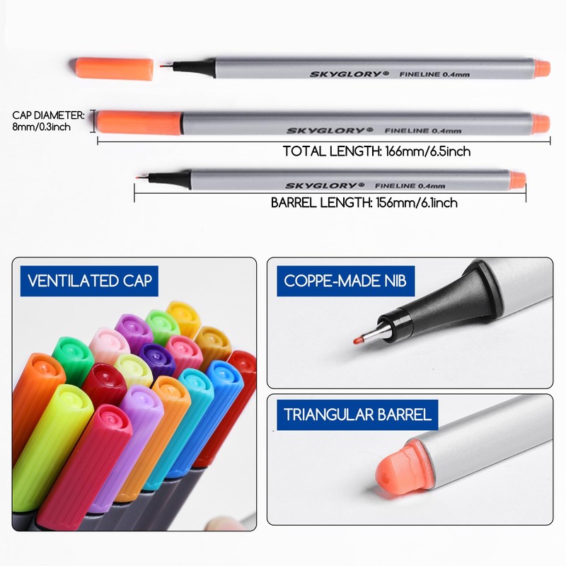 SKYGLORY Fineliner Colour Pens Set, Fine Tip Markers for Adult
