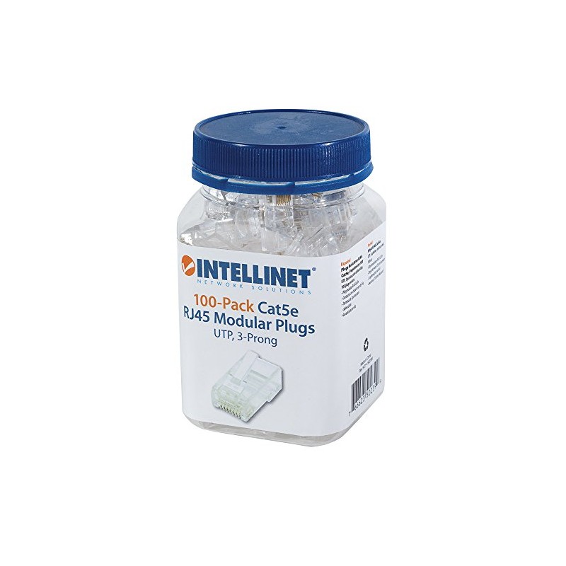 Intellinet RJ45 Modular Plugs Cat5e UTP 3-Prong for Solid Wire