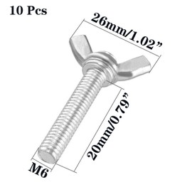 10 Pcs M6 304 Stainless Steel Wing Butterfly Screws Bolts Wing Bolt Machine Fastener Thumb Hand Screws (M6-1.0 x 20mm)