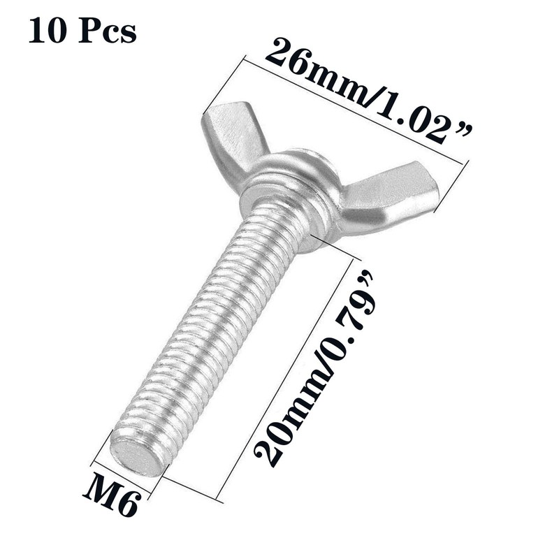 10 Pcs M6 304 Stainless Steel Wing Butterfly Screws Bolts
