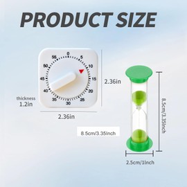 2 Pack Square 60 Minute Mechanical Kitchen Timer and 5 Minute Sand Timer Ideal for Cooking Baking Showers and Classroom Management