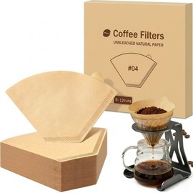 100 Count #4 Cone Coffee Filters, Unbleached Natural Paper Coffee Filters Compatible with Ninja, Cuisinart, Hamilton Beach & Most 8-12 Cup American Coffee Makers，#4 Disposable Pour Over Filter Paper