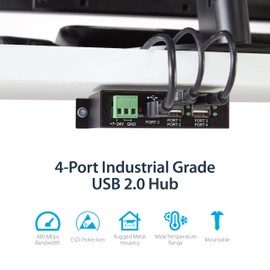 StarTech.com 4-Port USB 2.0 Hub - Metal Industrial USB-A Hub - Din Rail, Wall or Desk Mountable USB Data Hub - TAA Compliant USB Expander Hub (ST4200USBM)