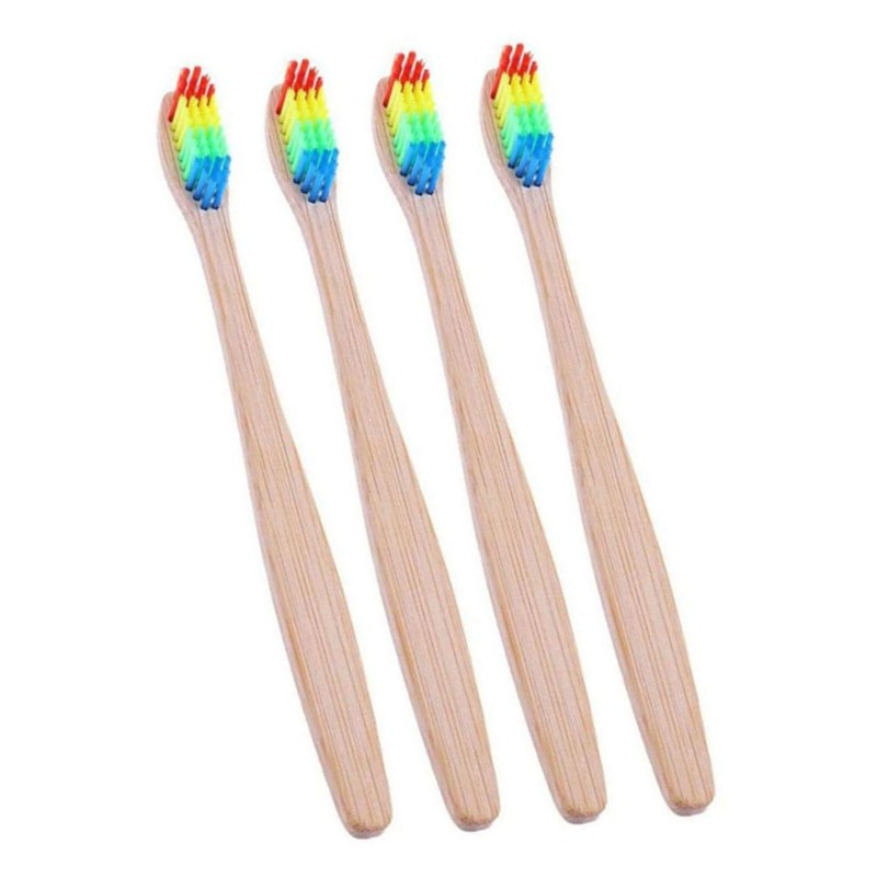 LALAFINA Bamboo Toothbrushes 4pcs Set Adults Gentle Bristles Ergonomic Handle