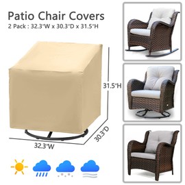 BANER GARDEN Patio Chair Covers 2 Pack, Outdoor Chair Covers Waterproof 600D Heavy Duty, All-Weather Patio Furniture Covers for Outdoor Swivel Chairs, Lawn Wicker Sofas & Rocking Chairs, Beige