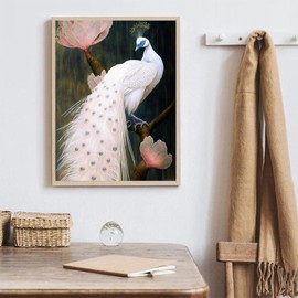 TUTUMAY21 Diamond Painting Kits White Peacock Full Round Diamond Art Painting Paint by Numbers Kit for Adults for Room Decor Home Decor Living Room Decor Gift 12x16inch