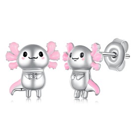 Sterling Silver Axolotl Stud Earrings - Cute Animal Jewelry for Women