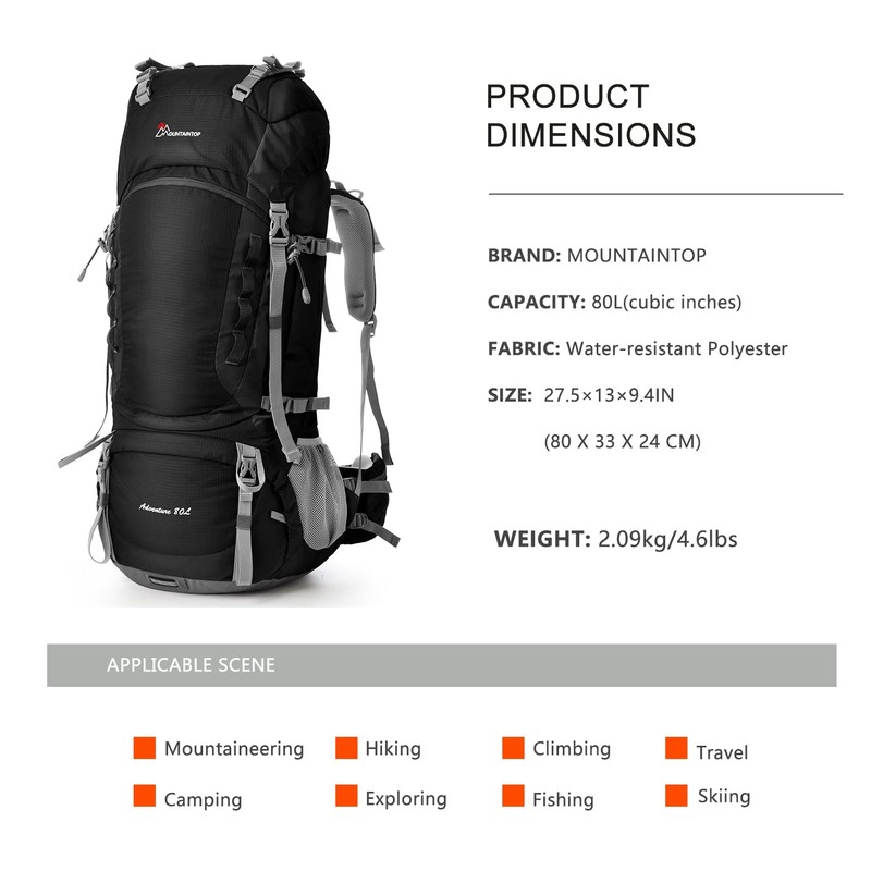 MOUNTAINTOP 80L Internal Frame Backpack for Man & Women Backpacking