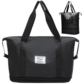 WUBAYI Travel Bag,Expandable Bilayer Overnight Bag Large Capacity Weekend Bag Dry & Wet Seperated Travel Bags for Women Foldie Travel Bag with Trolley Sleeve Duffel Bags for Women & Men
