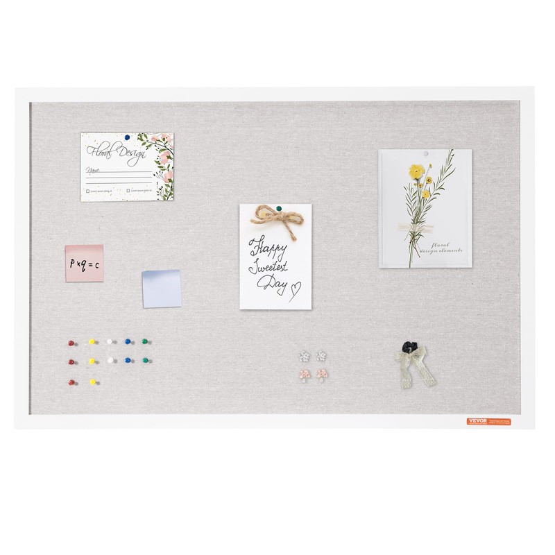 VEVOR 36"x24" White Cork Board with Linen Surface – Stylish