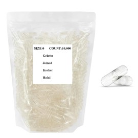 10,000 Count Box of Bulk Empty Gelatin Capsules Size 0 - Clear -Joined