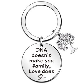 QMVMV Step Dad Keyring Step Mum Gifts DNA Doesn't Make You Family Love Does Key ring Mother’s Day Father’s Day Gifts