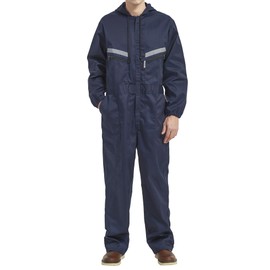 Yukirtiq Mens Work Coveralls Mechanic Hooded Overall Workwear Jumpsuits Long Sleeve Hi Viz Coverall with Zippers, Navy Blue, S