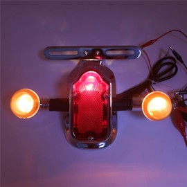 XKMT-MOTORPARTS, Motorcycle Chrome Smoke Metal Tombstone Brake Tail W/Light Signal Compatiable With Big Twin Motorcycle Bike [P/N: XH3118B-A-01-CD+SK]