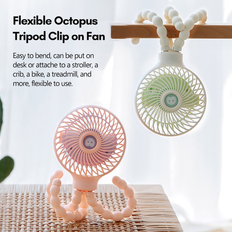 Portable Handeld Mini Fan Stroller Fan Flexible Octopus Tripod Clip