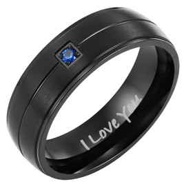 Willis Judd 7mm Titanium Ring for Men Engraved I Love You In Gift Box Wedding Band Ring Mens Engagement Ring Groove Promise Ring Comfort Fit Blue CZ Size Z
