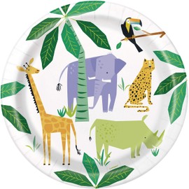 Unique Party Supplies Party 73925EU Eco Friendly Paper Plates 23cm Animal Safari Party Pack of 8, Multi-Colour