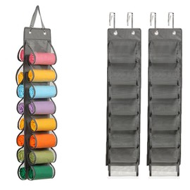 GJIE Hanging Shelf, Hanging Organiser Over the Door, Shoe Racks, 16 Roll Pockets Storage hanger for Bedroom Bathroom Closet,Gray (2Pcs)