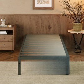 EMODA 14 Inch Twin XL Bed Frames with Cover, Heavy Duty XL Twin Metal Platform Bed Frame No Box Spring Needed, Noise Free, Easy Assembly