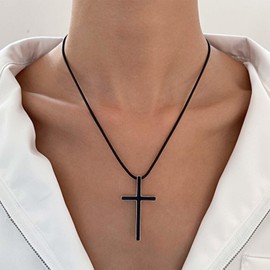 Allereya Vintage Cross Pendant Necklace Black Leather Choker Necklace Goth Suede Necklace Retro Cross Choker Necklace Jewelry for Women and Girls