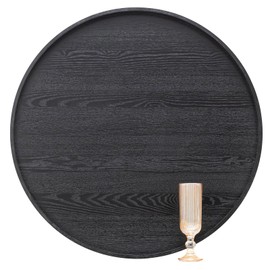24 inch Round Solid Wood Serving Tray Extra Large Tea Coffee Snack Food Meals Serving Plate Non-Slip Kitchen Party Bar Server Ottoman Tray Breakfast Tray with Raised Edges Black