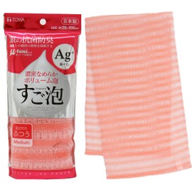 Towa Sangyo Body Towel, Soft Foam Silver Antibacterial Nylon Towel, Normal, Pink, Approx. 11.0 x 39.4 inches (28 x 100 cm)