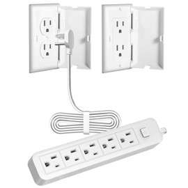 Terficer Outlet Cover Extension Cord 6 Feet, Ultra-Thin Outlet Concealer with Flat Plug Power Strip 5 AC Outlets, Childproof Flat Extension Cord Outlet Cover, 1875W for Kitchen, Home, Office