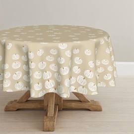Horaldaily Fall Tablecloth 70×70 Inch Round, Autumn Harvest Pumpkin Beige White Washable Seasonal Table Cover for Party Picnic Dinner Decor