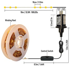 RUICHEN Plug in Fairy String Lights with Switch, Waterproof 33 Ft 100 LED Copper Wire Firefly Lights for Bedroom, Patio, Garden, Balcony, Dorm, Warm White