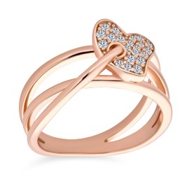 Romantic Two-Tone Pave CZ Accent Cubic Zirconia Crossover Intertwined Infinity & Heart Promise Ring for Women Rose Gold Plated .925 Sterling Silver, Cubic Zirconia