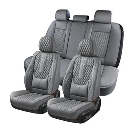 Coverado 【Coverado】 Full Set Car Seat Covers Universal Fit Premium Leather Waterproof Auto Seat Protectors  B-8859 NAPA Seat Cover Un-BGray full coverage - Color: Gray