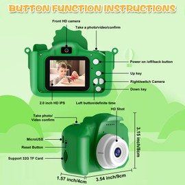Kids Camera Toy, Toddler Selfie 1080P HD Video Camera, Kids Digital Camera with Dinosaur Protective Cover and 32G SD Card, Card Reader, Christmas Birthday Gifts Toys for 3-12 Years Old Girls and Boys