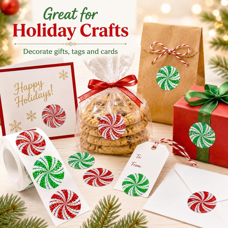 Christmas Candy Swirl Stickers 1 Inch Foil Stickers for Holiday