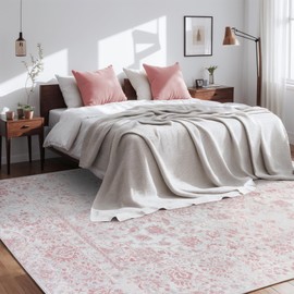 Auemtyn 6x9 Area Rug - Vintage Floral Style for Indoor Spaces -Soft, Washable, Non Slip & Stain Resistant -Ideal for Living Room, Bedroom, Dining Room and Home Office, Pink